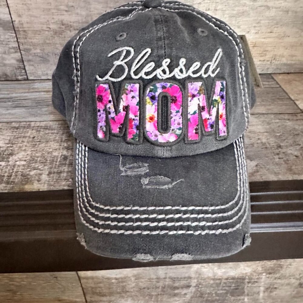 NWT 
KBETHOS Distressed Black Blessed Mom Baseball Cap with adjustable closure